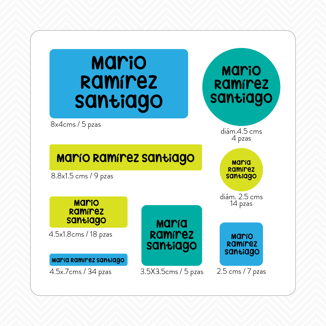 ETIQUETAS LAVABLES PLÁSTICOS: SIN DIBUJO - 99 pzas